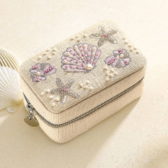 Personalized Logo Seashell Storage Gift Box for Pearls Jewelry Creative Packaging Box Star Embroidery Zipper Fabric Jewelry Box