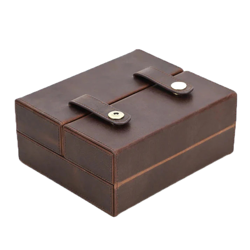 Custom Logo Brown Leather Cigar Box Case Packaging Double Door Design Luxury Humidor Cigar Storage Gift Box Set for Seven Sticks
