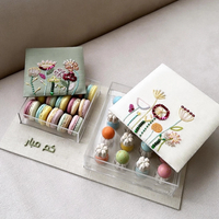 Hand Embroidered Satin Sequin Macaron Gift Box Luxury Wedding Chocolate Box Packaging Floral Embroidery Acrylic Candy Box
