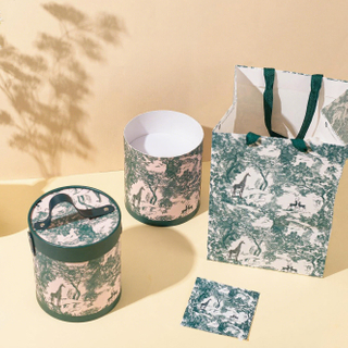 Personalized Empty Leather Perfume Oil Packing Box Pattern Printing with Satin Interior Handle Cylindrical Perfumes Paper Boxes