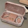 pink octagon velvet travel jewelry storage set box
