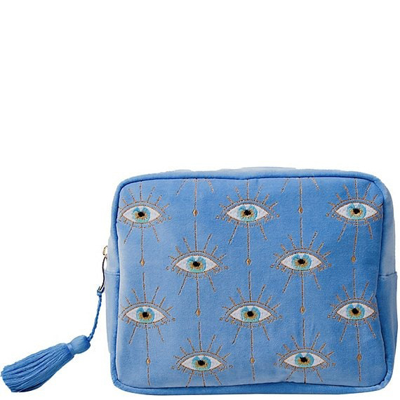 Blue Velvet Wash Bag Custom Travel Makeup Zipper Bag for SkinCare Storage Organizer Professional Cosmetic Embroidery Tote Bag