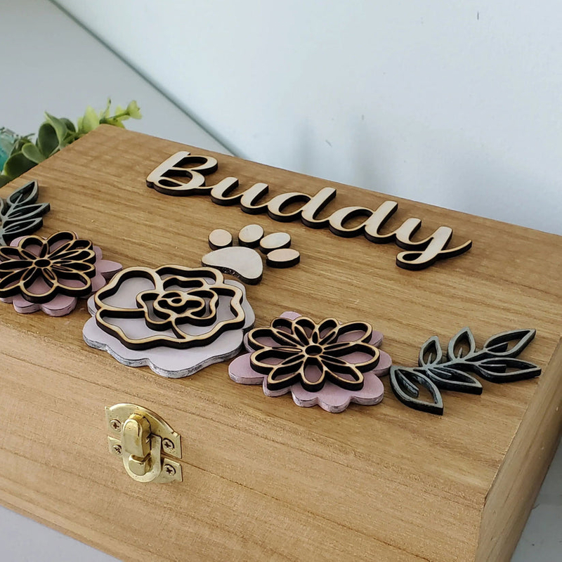 Pet Urn for Dogs Cats with Lock Wooden Small Animals Pet Memorial Shadow Box with Photo Pawprint Large Dog Urn Memory Box