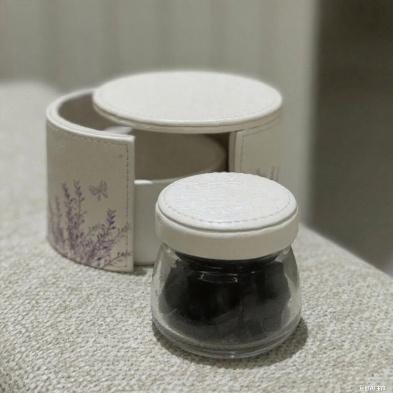Handmade Cylindrical Lavender Printed Leather Perfume Storage Box Aromatherapy Tablets Packing Magnetic Rotating Perfume Box
