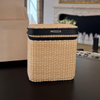 Portable Woven Straw Leather Tote Jewelry Cosmetic Bag
