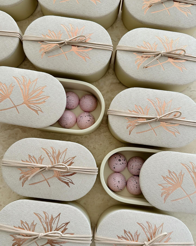 Rose Gold Embossed Food Packaging Candy Box Wooden Oval Cotton Base Luxury Birthday Ramadan Bonbons Dessert Chocolate Box