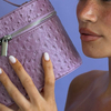 Lilac Ostrich Mini Vanity Case Zipper Skincare Box Packaging 