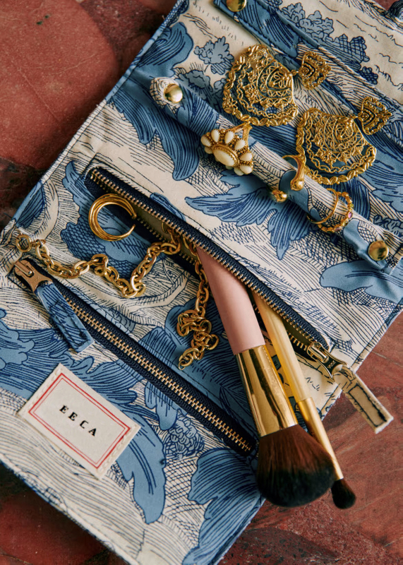 Luxury Plant Print Jewelry Pouch Bags Cotton Packaging Necklace Earring Ring Bags Quilted Makeup Brush Storage Roll Bag