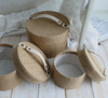 Handmade Natural Jute Burlap Storage Basket Portable Packaging Paper Box with White Handle Round Storage Decoration Box