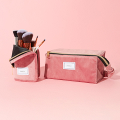 Sage Green Velvet Standing Makeup Brush Case Custom Own Logo Brand Cosmetic Wash Storage Bag Travel Drawstring Makeup Box Pouch