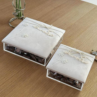 Premium Wedding Favour Candy Box Fabric Embroidered Box White Beaded Transparent Sweets Chocolate Bonbon Packaging Box