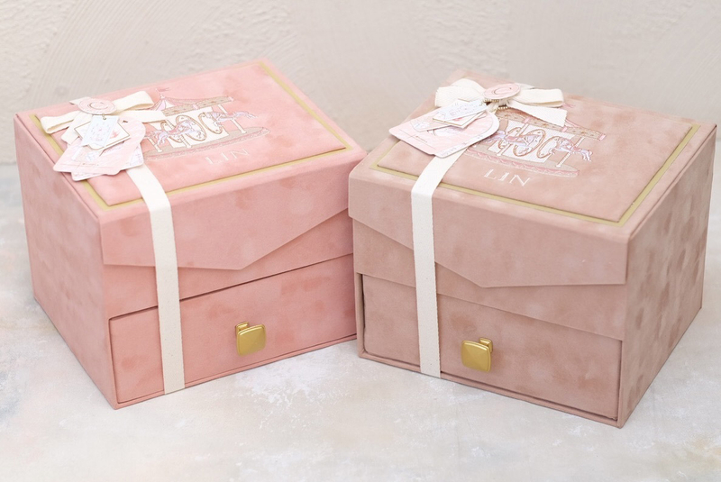 Custom Velvet Suede Baby Gift Box Drawer Coin Bag Trunk Boxes for Gifting Baby Shower Child Jewelry Full Moon Keepsake Box
