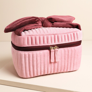 Large Burgundy Velvet Bow Pink Cosmetic Bag